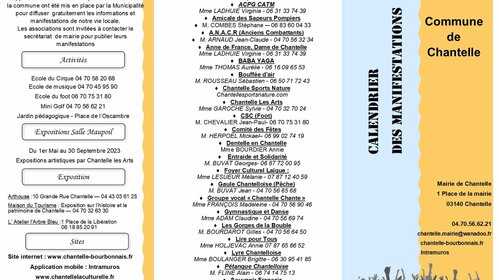 Calendrier des manifestation 2023
